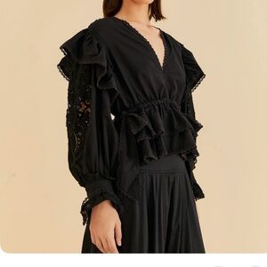 farm rio black long sleeve b neckline blouse